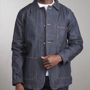 Tellason Dark Indigo Denim Chore Jacket with Contrast Stitching